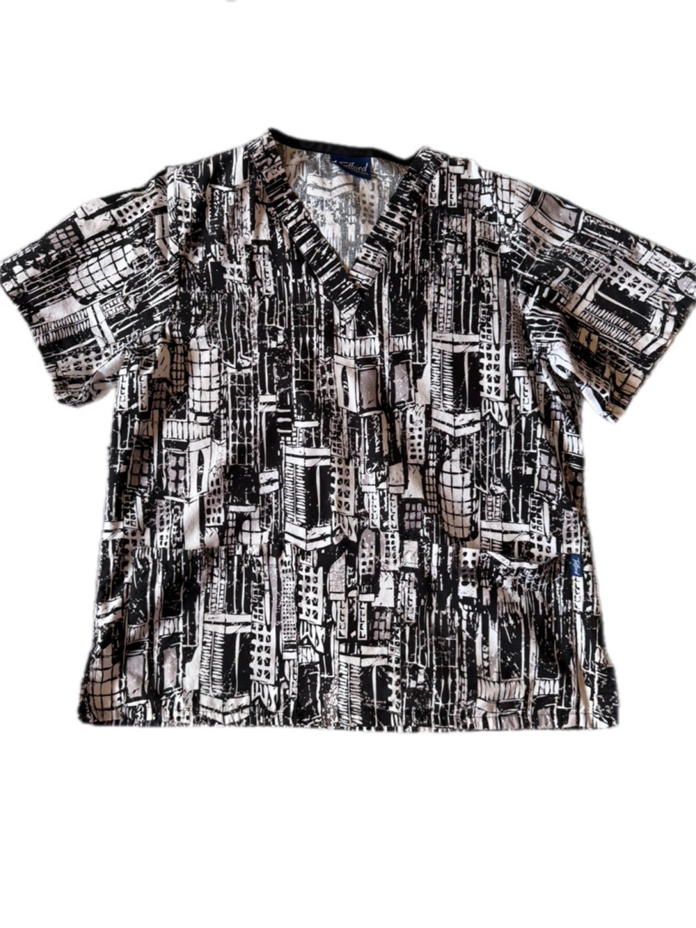 Tafford Black & White Graphic Cityscape scrub Top - Picture 3 of 7